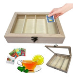 Caja De Te Madera Caja Para Té Rustico 4 Compartimientos 