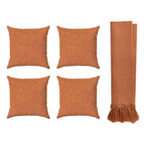 Kit 4 Capas Almofadas Terracota 45x45 Em Linho Soft + Manta