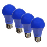 Kit 4 Lâmpada Bulbo Led 7w A60 Colorida Decorativa E27 Biv Cor Da Luz Azul