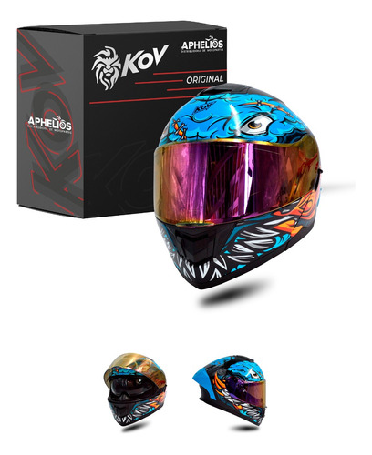 Casco Abatible Rush Brainy Negro Azul Kov Original Dot Moto