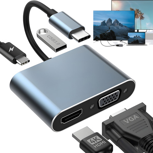 Adaptador Usb C A Hdmi Vga 4 En 1 Para Macbook Pro/air/iPad