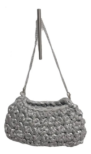 Bolsa Trapillo Metalizado Plata Artesanal Para Dama