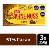 Chocolate Sahne Nuss® Bitter Barra 250g X3 Unidades