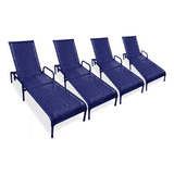 Kit 4 Cadeiras Catar Com Regulagem P/ Piscina, Área Externa Cor Azul