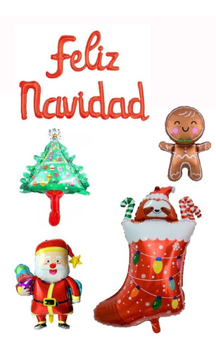 Combo Globos Navidad Con Letras 