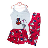 Pijama Kitty Y Spiderman 3 Pza Short Pantalón Blusa Tirantes