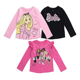 Conjunto De 3 Camisetas Barbie Para Niñas - Talla 2 A 12 Año