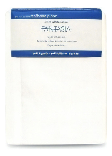 Sábana Plana Fantasía 150 Hilos Color Blanco Con Diseño Lisa - 2 Packs