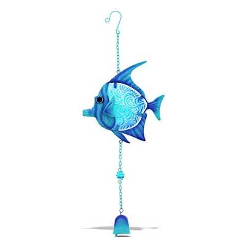 Blue Fish Hanging Sea Glass Wind Chime 17.72 Inch, Naut...