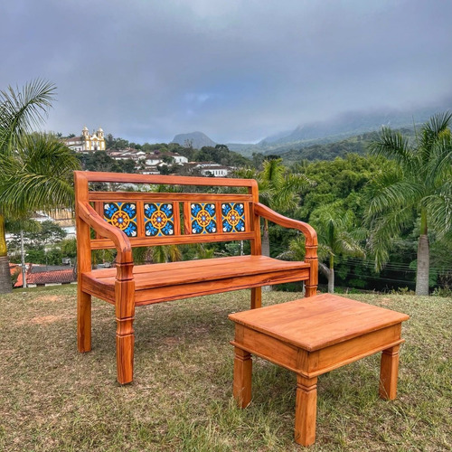 Conjunto Banco Poltrona Jardim Mesinha De Centro Madeira