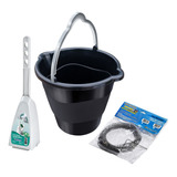 Kit Escova Sanitária + Desentupidor 2,5 Metros + Balde 10l