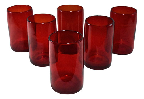 Vasos De Vidrio Soplado | Set De 6 Piezas | Color Rojo 16 Oz