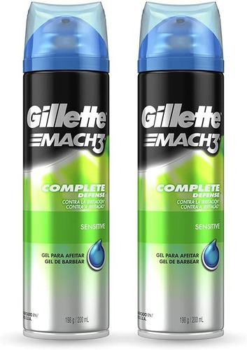 Gel De Afeitar Gillette Pack X2 Latas Mach3 Sensitive 200 Ml