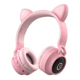 Audifono Diadema Bluetooth Con Orejas De Gato Con Led Color Rosa Y Super Bajos