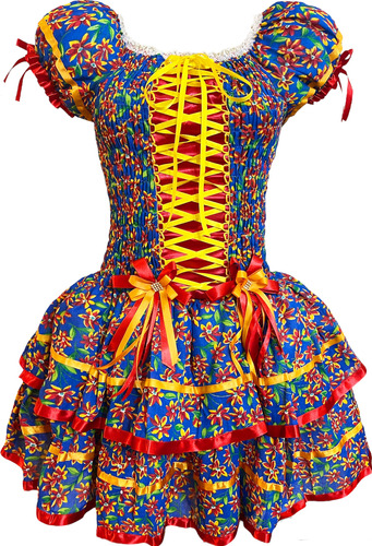 Vestido Festa Junina Adulto Quadrilha Azul Balao Lindo 2019