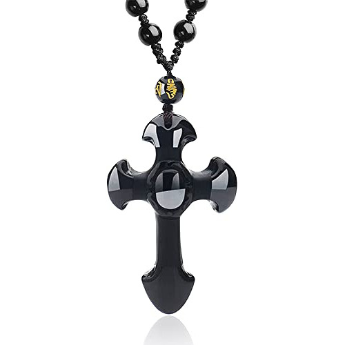 Collar De Obsidiana Negra Con Amuleto De Cristal Natural, Co