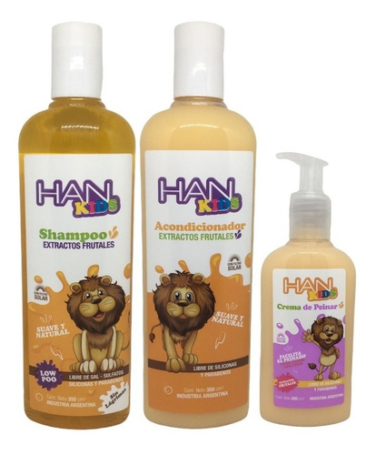 Kit Shampoo + Acondicionador + Crema De Peinar Han Kids