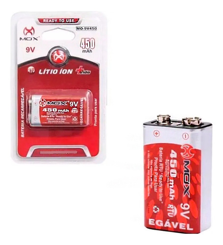 Bateria Pilha 9v Recarregável Mox 450mah 