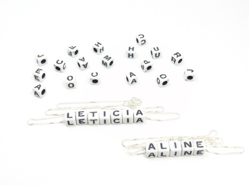 Colar Feminino Prata 925 Letras De Miçangas Bca  Letra Pto