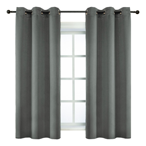 Cortina Para Ventana 214x160cm En 2 Paneles Con Moño Color Gris Oscuro