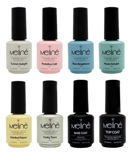 Meline Kit X 6 Esmaltes Semipermanente Color + Base + Top 