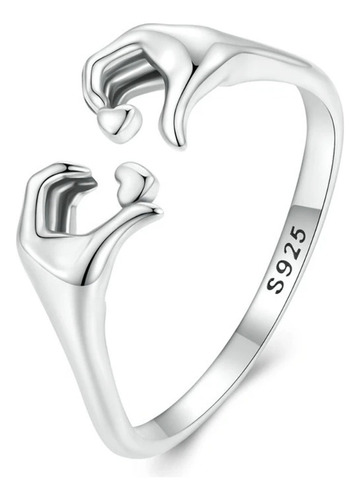 Anillo Abrazo Manos Corazón 100% Plata S925