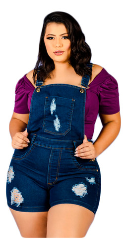 Jardineira Macacão Jeans Plus Size Feminino Alça Regulavel