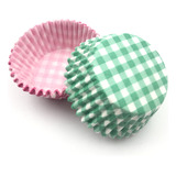 100 Forros De Papel For Cupcakes A Cuadros, Color Rosa Y