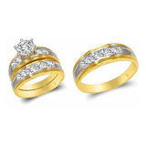 Set De Anillos Trío Oro 14k Cz - Matrimonio