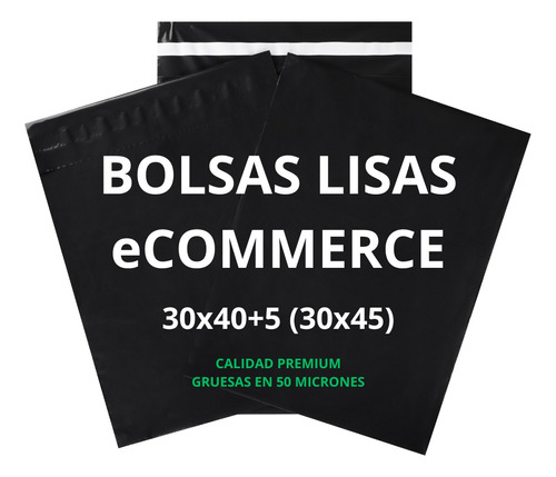 100 Bolsas Ecommerce Lisas Negras 30x40 N°2 Bolsasmayorista