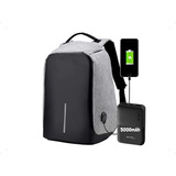 Combo Mochila Antirrobo Usb Reforzada  Power Bank Cargador Color Gris/negro