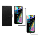 Capa Carteira Preta + 2x Peliculas De Vidro 3d Para Moto G82