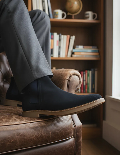 Bota Botín Hombre Vestir Triples Marino 35800 Piel Gamuza