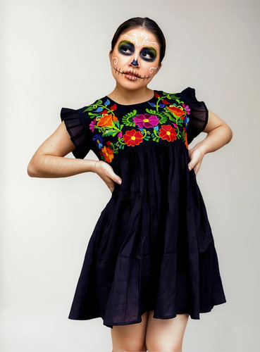 Increíble Vestido Mexicano Casual Artesanal Bordado Frida | Envío gratis
