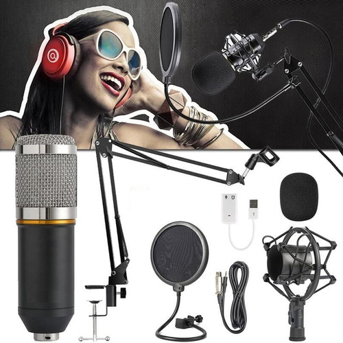 Kit Microfono Condensador Streaming Pedestal Brazo Antipop 