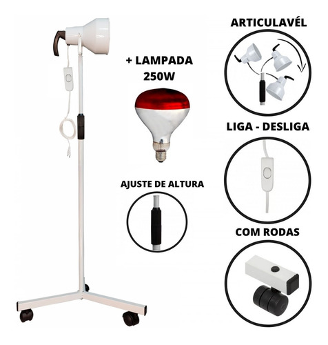 Suporte Infravermelho Fisioterapia Ajuste Altura E Lâmpada