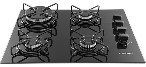 Fogão De Mesa Cooktop 4 Bocas Vidro Preto À Gás Fg4304avp