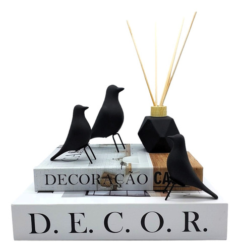 Conjunto Livro Decorativo + Trio De Enfeites Vaso Preto Sala