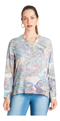 Blusa Curvi Manga Larga Estampada Lila Mujer