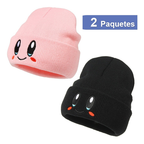 2 Pz Duo Beanie Rosa Y Blanco Gorrito Kirby Invierno Geek