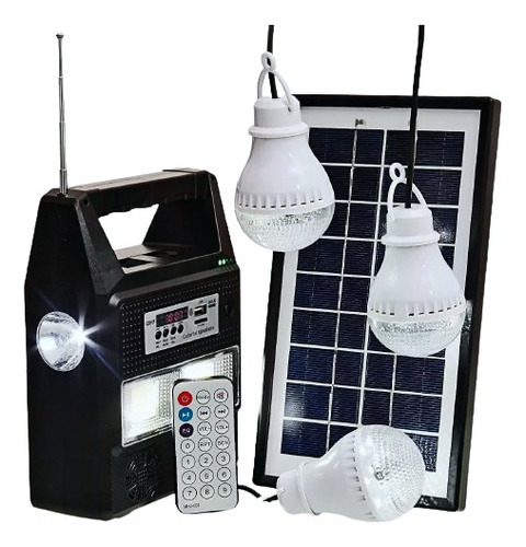 Kit Gerador Energia Solar Rádio Bluetooth Placa Solar 3 Lamp