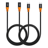 2 Cables Extension Usb-c 3.1 Macho A Hembra | Negro / 1m