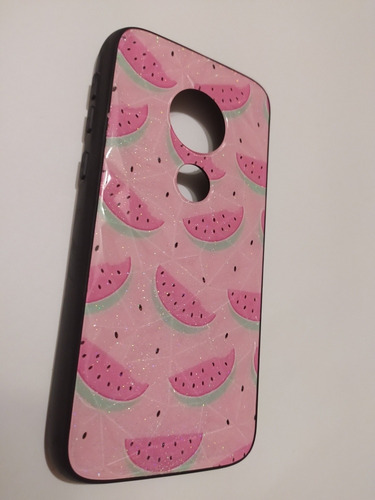 Funda Sandía Moto E5 Play Go Corte Diamante Destellos Pink