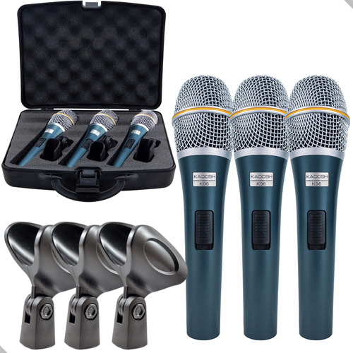 Maleta Com 3 Microfones Kadosh K98 Com Cachimbo E Case