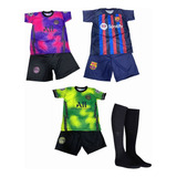 Kit 3 Conjuntos Infantil Diversos Times Futebol E 1 Meião