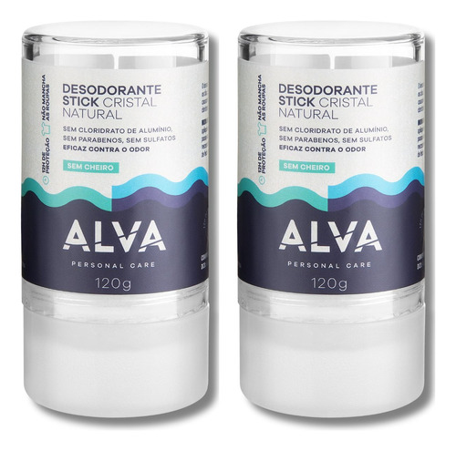 Kit 2 Desodorante Alva Stick Cristal Natural Vegano 120g