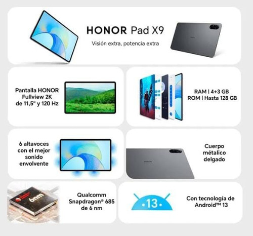 Tablet Honor Pad X9 Wifi 4+128gb Gris Pantalla11.5 Lcd 120hz