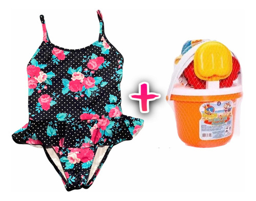 Roupa De Praia Infantil Menina Maiô Uv Tip Top +baldinho N3