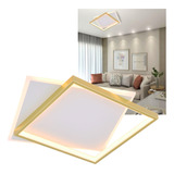 Luminária Plafon Quadrado Sobrepor 40x40x5cm 3000k Bivolt Metal Dourado Moderno