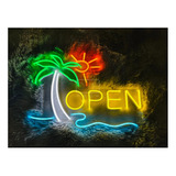 Letrero Led Neon Open Tropical Verano Ancho 65cm Luminoso